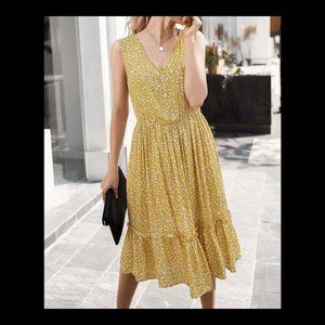 NWT Yellow Floral Sleeveless V-Neck Shirt Dress